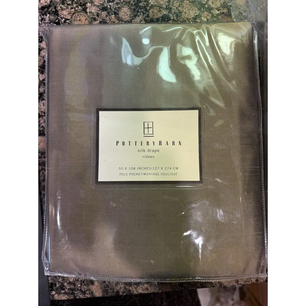 Pottery Barn Silk Dupioni Drape Panel 50x108 Olive Green Silk Pole Pocket New